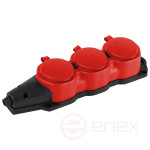 ERA KX-3e-RED-IP44 rubber pad with earthing 3 sockets 16A IP44 red