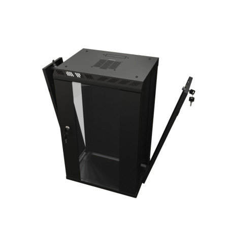 TDB-15U-GP-RAL9004 Wall cabinet 10", 15U, 774.5x390x300, set size 254 mm, with glass door, opening walls, possibility of installing a fan, color black (RAL 9004) (assembled)