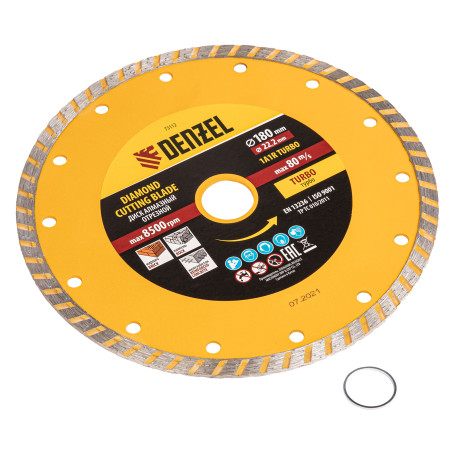 Diamond disc, Turbo cutting, 180 x 22.2 mm, Denzel dry cutting