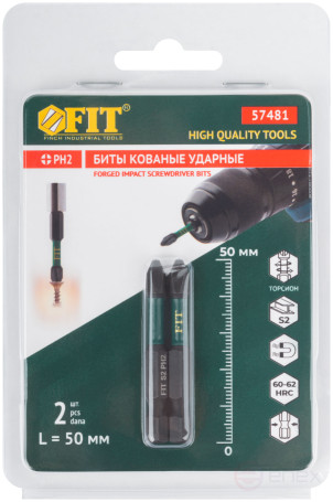 Биты кованые ударные, сталь S2, односторонние 50 мм PH2, Профи 2 шт., блистер