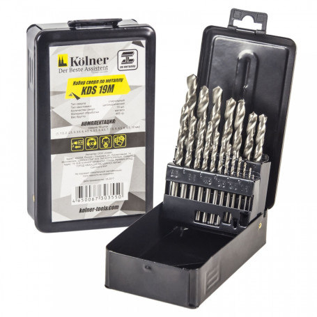 A set of metal drills in a metal case KOLNER KDS 19M