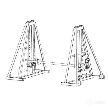 Hydraulic cable jack DK-2GPT MALIEN, drums from No. 8 to No. 16, g/n up to 2 tons (set: 2 racks assembled with hydraulic jacks, 2 bearing units, axis 48/1350 mm with clamping shoes + protection system against inertia unwinding of the drum)