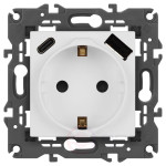 Розетка ЭРА Elegance 14-4108-01М 2P+E 16A-250В со шторками с USB type-A+C 5В-3А белый матовый