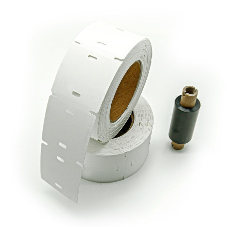 Cable marking kit: U-134 tag (square shape), size 55 x 55 mm, 1000 pcs.(2 rolls of 500 pcs.); ribbon, color black, size 64mm x 74m, sleeve 12.7mm