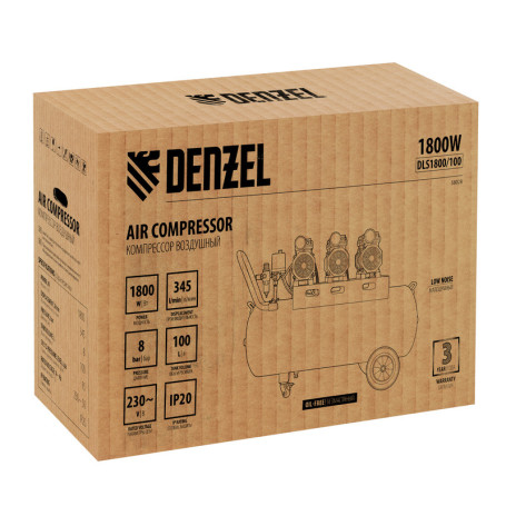 Oil-free compressor, low noise DLS 1800/100,1800 W, 3x600, 100 L, 345 l/min// Denzel