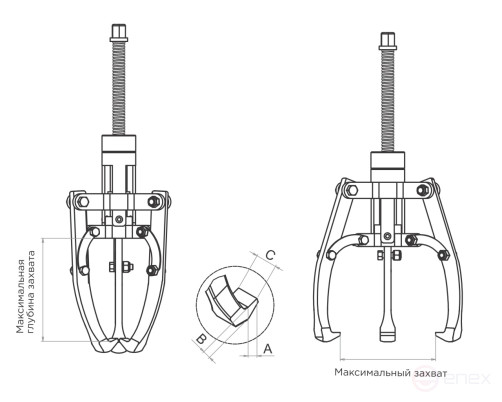 Съемник подшипников 3-х захватный 380 мм, самоцентрирующийся МАСТАК 100-75015