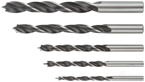 Set of wood drills, plastic box, 5 pcs.(4-5-6-8-10 mm)