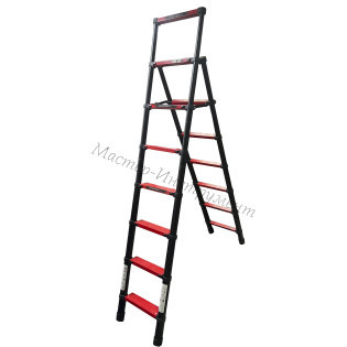 The MI PROFI telescopic stepladder is 5+6 steps. (1.4m+1.7m)