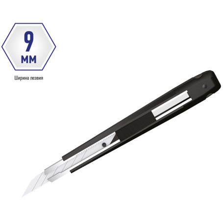 Stationery knife 9 mm Berlingo "Hyper", auto-lock, metal. directional, black, European weight