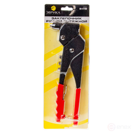 Riveter ER-17180: manual exhaust with 360 degree rotary head. (diameter of rivets: 2.4; 3.2; 4; 4.8mm) 180mm in EUREKA blister /1/25