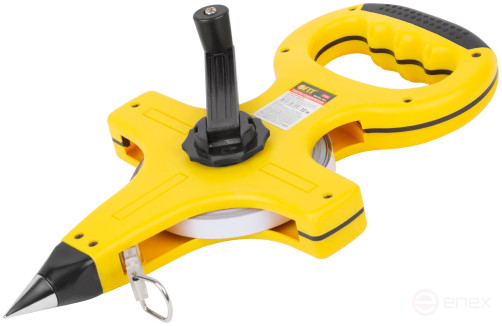 Geodetic tape measure, steel tape, yellow open plastic case, rubberized handle 30 m