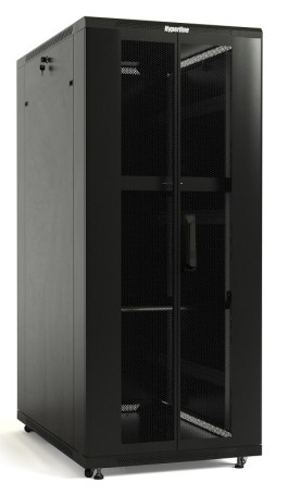 TTB-3266-AS-RAL9004 Шкаф напольный 19-дюймовый, 32U, 1610x600х600 мм (ВхШхГ), передняя стеклянная дверь со стальными перфорированными боковинами, задняя дверь сплошная, ручка с замком, крыша нового типа, цвет черный (RAL 9004) (разобранный)