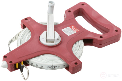 Measuring tape, red open case, fiberglass tape 30 m