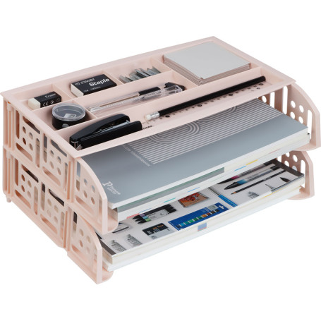 Paper tray horizontal STAMP "Field", set of 2 pcs. + organizer, pink Paris