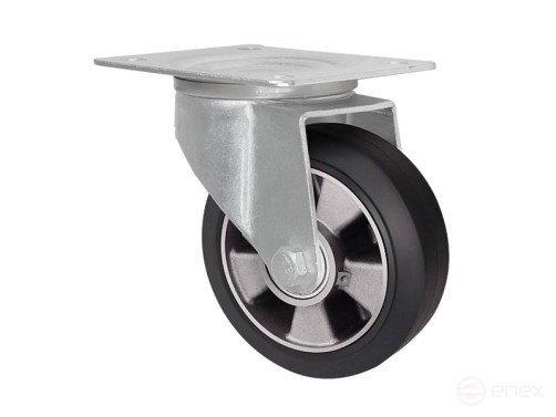 Колесная опора д.160 мм промышленная поворотная с панелью крепления черная резина