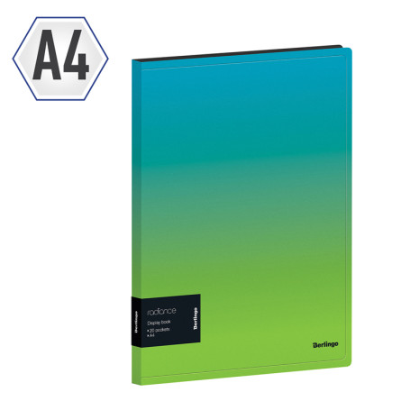 Folder with 20 Berlingo "Radiance" inserts, 17 mm, 600 microns, with inner pocket, blue/green gradient
