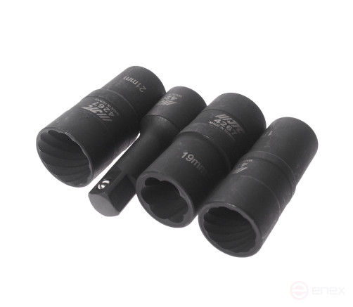 Набор головок для секретных болтов и гаек двухсторонних 17,19,21мм 4 предмета JTC