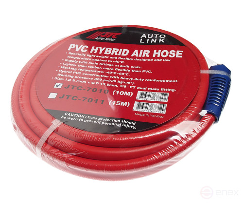 Pneumatic hose 9.7 x 15.5mm L=10m fitting 3/8" PVC JTC