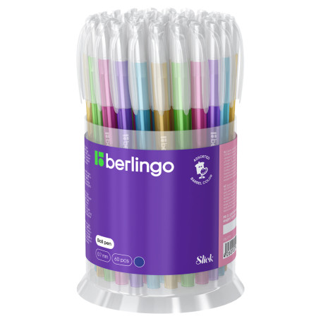 Ручка шариковая Berlingo "Slick" синяя, 0,7 мм, игольчатый стержень, корпус ассорти