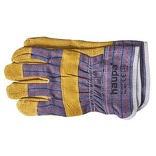 Work gloves with leather inserts, size 10.5"