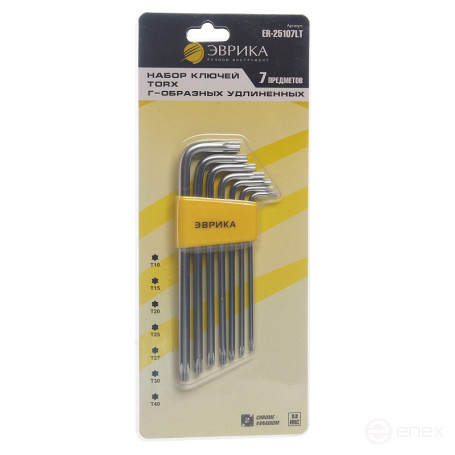 Набор ключей TORX ER-25107LT: Г-образных удлиненных T10-T40 7пр. ЭВРИКА /1/12/60