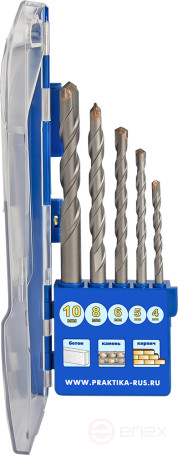 Набор сверл по бетону ПРАКТИКА "Профи" 5шт. 4,5,6,8,10 мм ПРО кассета (640-322)