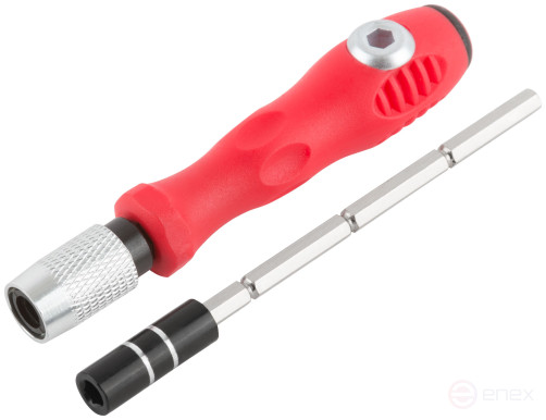 Screwdriver with bits for precision work, 30 bits, extension cord, in a plastic box