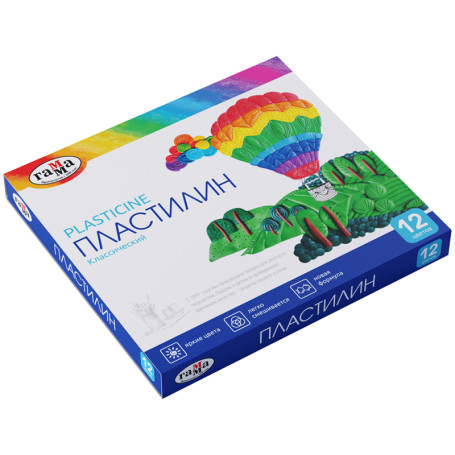 Пластилин Гамма "Классический", 12 цветов, 240г, со стеком, картон. упак. (спайка 1+1)