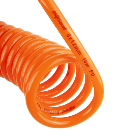 Шланг пневматический спиральный PU 8х12мм с быстросъемными фитингами 10м AV-700010 "AV Steel"