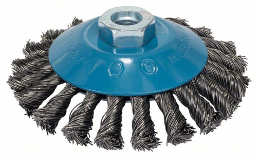 Cone brush with bundles of steel wire, 115 mm 115 mm, 0.5 mm, M14