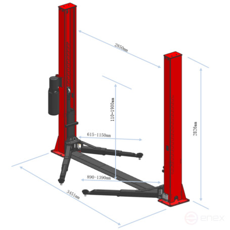 Подъемник электрогидравлический 4т 110-1900мм 2-х стоечный 220В ниж.синхрон. (руч. спуск) GTE