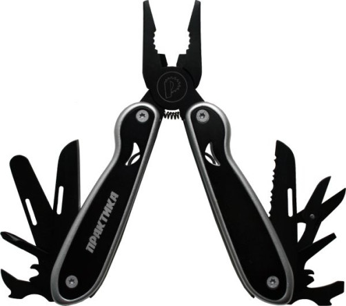 Multitool PRACTICE set of 2 pcs, pliers 10 in 1 + knife 8 in 1 folding, black, in a display of 6 pcs