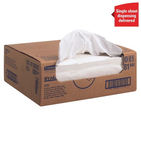 WypAll® X70 Протирочный материал - Упаковка Rag Box / Белый (1 Коробка x 300 листов)