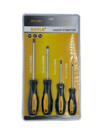 Skole screwdriver set, 4 pr (PH2_125, SL6_100, PH1_75, SL3_75) OT1-4PC