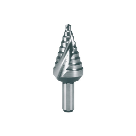 The drill is a stepped short HSS with a spiral groove and a sharpening of the tip Ø 4,0 - 20,00