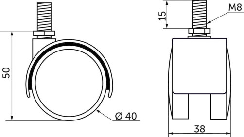 Meb. plast. d40 wheel with M8 screw, black AKS