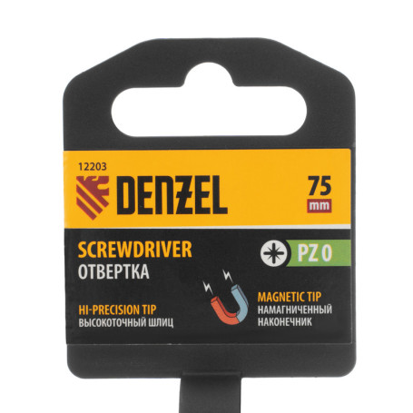 Screwdriver PZ0x75 mm, CrV, three-component handle Denzel