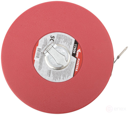 Рулетка, фибергласовая лента, красный пластиковый корпус 50 м