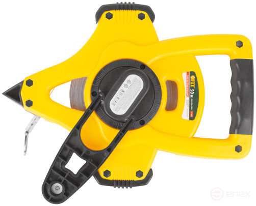 Geodetic tape measure, steel tape, open plastic case, fast-forward, rubberized handle 50 m