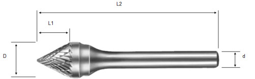 Борфреза твердосплавная Bohre коническая с углом 60°, тип J 25-25-М-06-L69