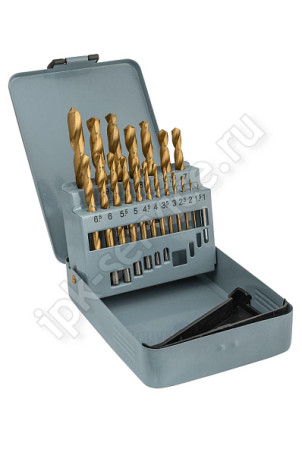 Set of drills for metal HC21I from 1 to 10 step 0.5, 19 pcs. R6M5 TiN