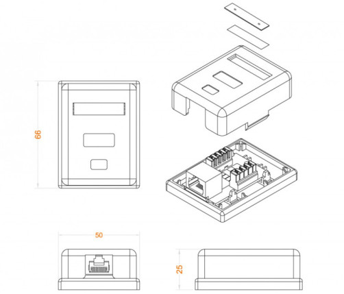 SB1-1-8P8C-C6-WH Computer socket RJ-45(8P8C), category 6, single, external, Dual IDC