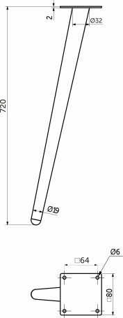 Опора меб. конусная h720 наклонная, черный AKS
