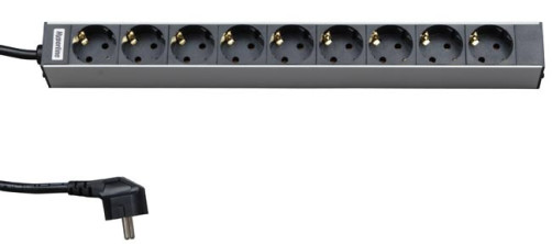 SHT19-9SH-2.5EU Блок розеток для 19" шкафов, горизонтальный, 9 розеток Schuko, кабель питания 2.5м (3х1.5мм2) с вилкой Schuko 16A, 250В, 482.6x44.4x44.4мм (ДхШхВ), корпус алюминий