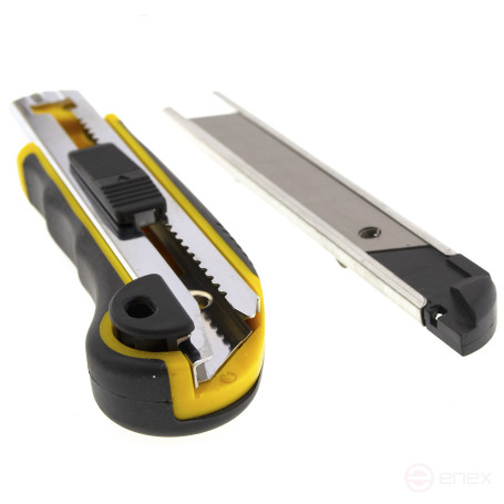 Stationery knife 18mm, reinforced, clip, lock on the body, 5 blades per set, Cheglock (12/96)