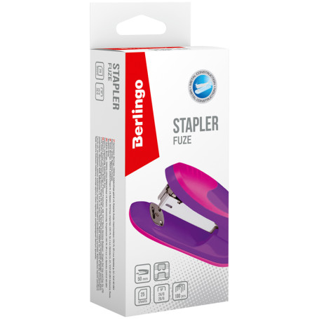 Stapler No. 24/6, 26/6 Berlingo "Fuze" up to 25 liters., 100 staples, plastic case, purple