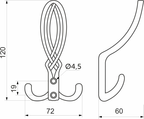 Крючок меб. трехрожковый мет. PALAZZO античное серебро AKS