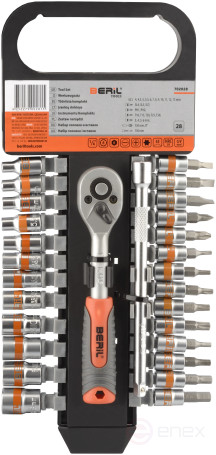 Set of socket heads 28pr. 1/4 DR (holder, heads and heads with inserts) BERIL