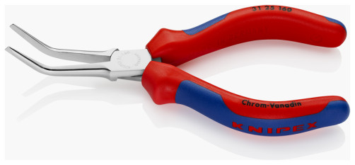 Long pliers, sharp flat smooth sponges 55 mm under 45°, L-160 mm, chrome, two-component handles