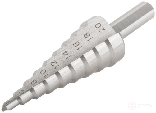 HSS step drill for metal, 9 steps, 4-20 mm